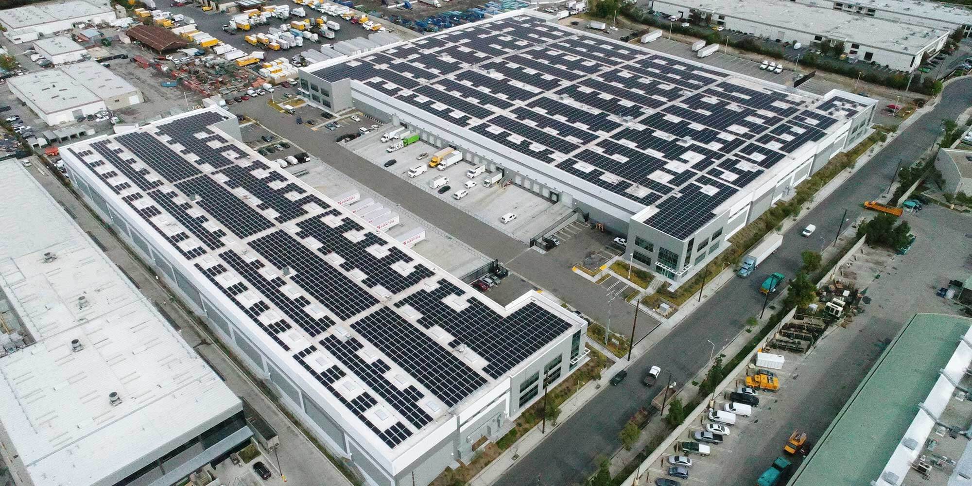 Business complex with docking bays and solar panels