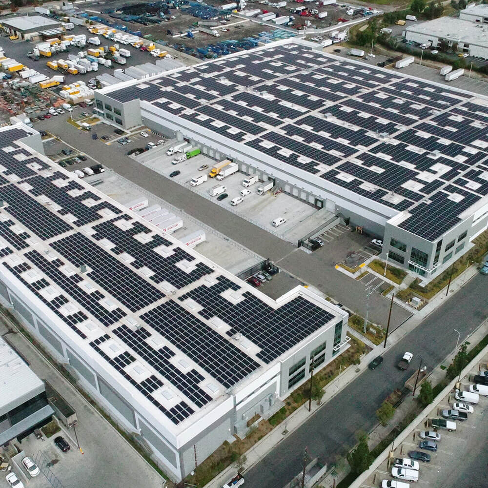 Business complex with docking bays and solar panels