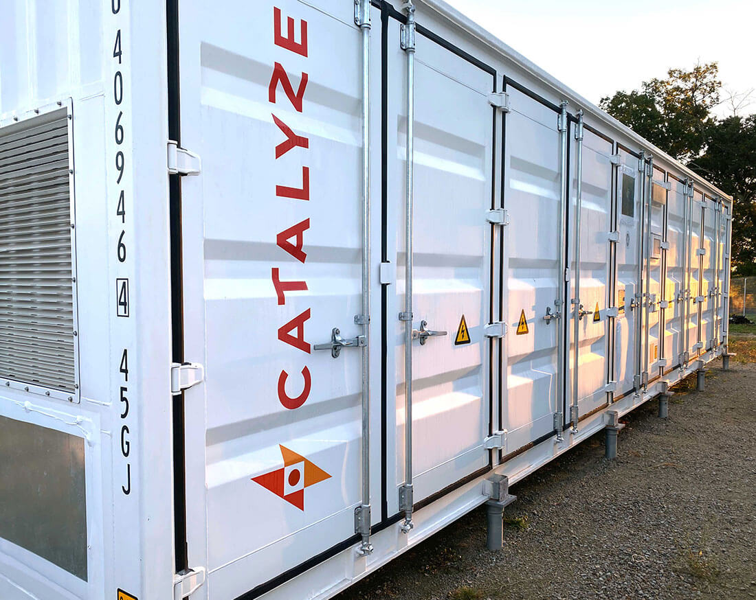 White, safe, renewable energy battery storage container